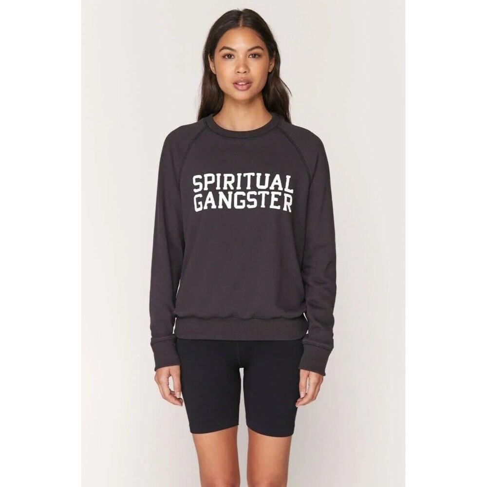 Spiritual Gangster Varsity Classic Ragland Sweatshirt in Black Size XS